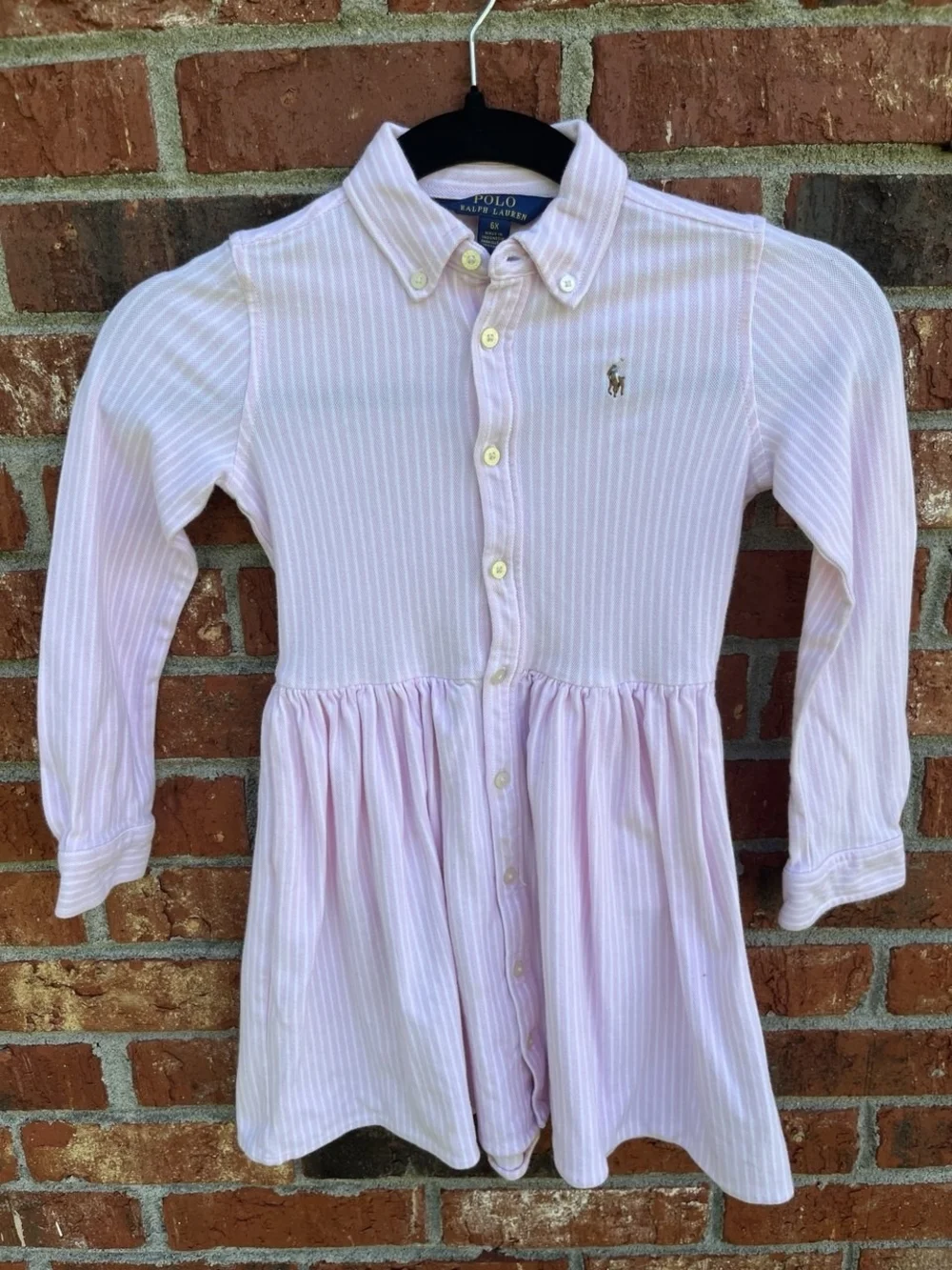 Girls’ Polo Ralph Lauren Drop-Waist Shirt Dress Pink Stripe 6X Good